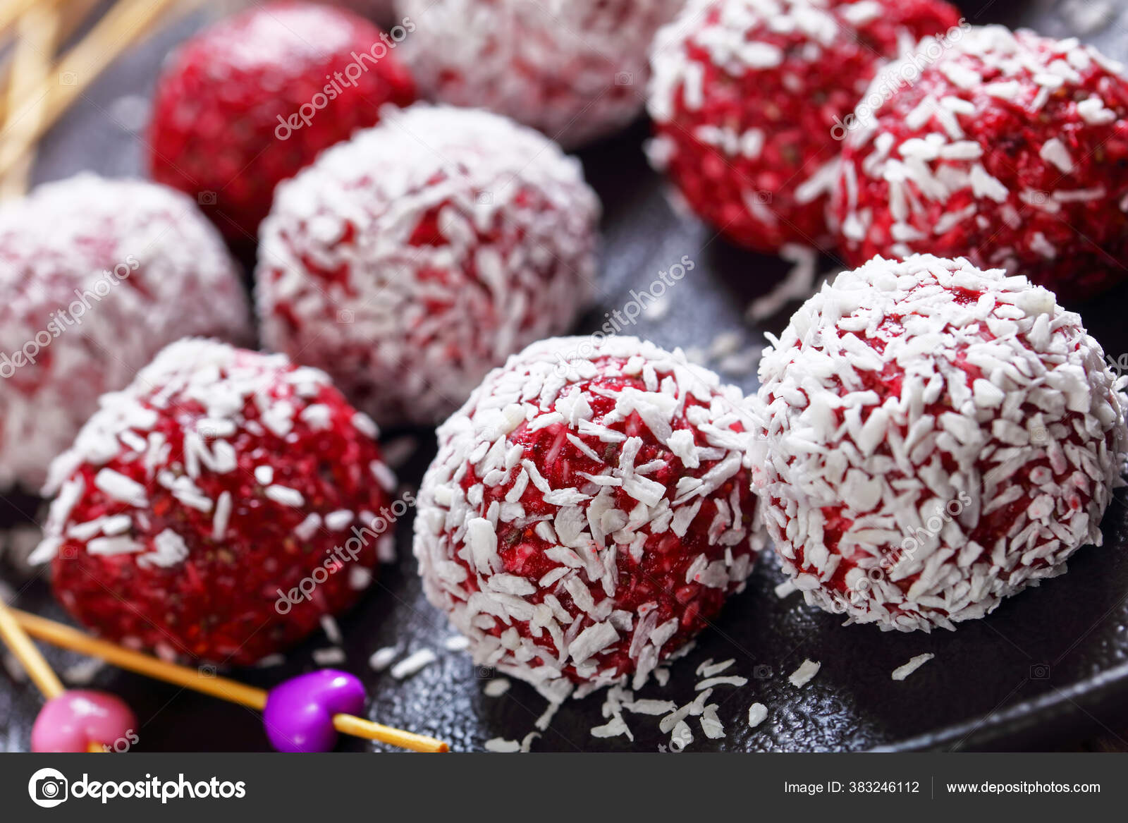 Australian Summer Low Calorie Dessert Berry Bliss Balls Desiccated Coconut Stock Photo Image By C Myviewpoint 383246112