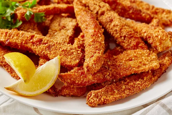 Close Fish Sticks Fish Fillet Fingers Breaded Deep Fried Served — Stock Photo, Image
