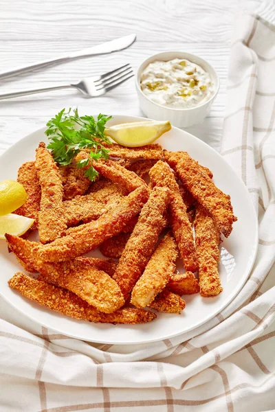 Breaded Deep Fried Served Fish Sticks Fish Fillet Fingers White — Stock Photo, Image
