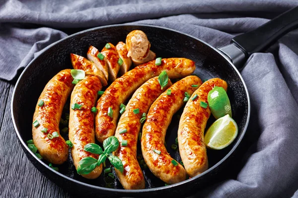 Petit Déjeuner Maison Saucisses Porc Galettes Frites Dans Une Poêle — Photo