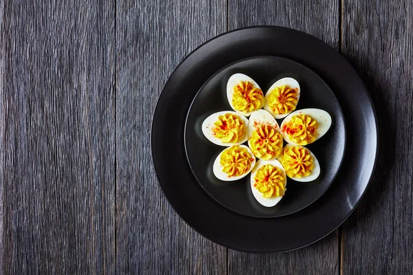Easy Keto Recipe Deviled Eggs Filled Mustard Mayonnaise White Vinegar — Stock Photo, Image