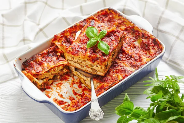 Bezmasé Nízkotučné Lasagne Pevným Tofu Houbami Rajčatovou Omáčkou Italským Kořením — Stock fotografie