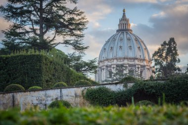 Görünüm kubbe St. Peter Bazilikası Vatikan bahçeleri, Roma, İtalya
