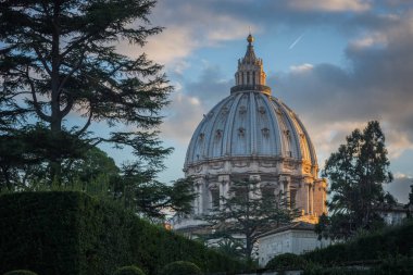 View of the dome of St. Peter's Basilica from the Vatican Gardens, Rome, Italy clipart