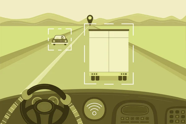 Kendi kendine sürüş kamyon tek renkli kavramı. Vektör çizim.