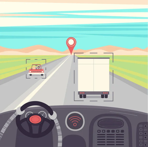 Kendi kendine sürüş kamyon. Robot, vektör çizim tarafından kırdığın