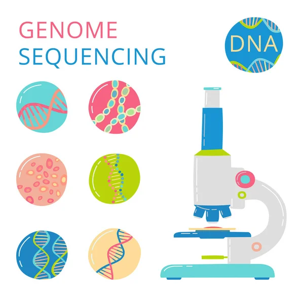 Mikroskop ve dna öğeleri kavramı. Vektör çizim üzerinde beyaz izole.