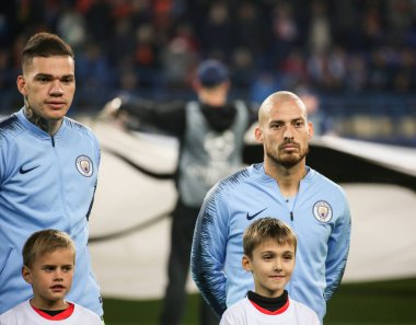 Kharkiv, Ukrayna - 23 Ekim 2018: David Silva Manchester City Shakhtar Donetsk Osk Metalist Stadyumu'nda karşı Uefa Şampiyonlar Ligi oyun sırasında