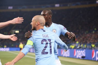 Kharkiv, Ukrayna - 23 Ekim 2018: David Silva Manchester City Shakhtar Donetsk Osk Metalist Stadyumu'nda karşı Uefa Şampiyonlar Ligi oyun sırasında