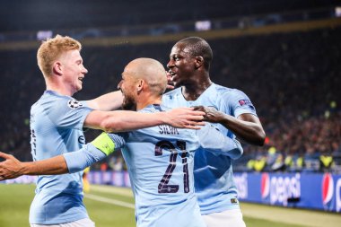 Kharkiv, Ukrayna - 23 Ekim 2018: David Silva Manchester City Shakhtar Donetsk Osk Metalist Stadyumu'nda karşı Uefa Şampiyonlar Ligi oyun sırasında