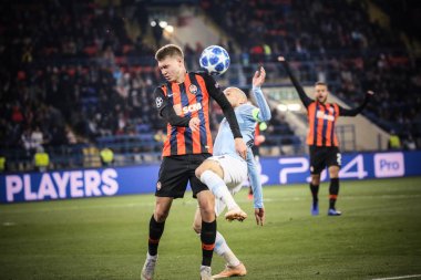 Kharkiv, Ukrayna - 23 Ekim 2018: David Silva Manchester City Shakhtar Donetsk Osk Metalist Stadyumu'nda karşı Uefa Şampiyonlar Ligi oyun sırasında