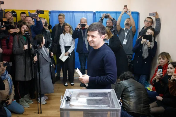 Kiev Ucrânia Março 2019 Candidato Presidencial Volodymyr Zelensky Após Sua — Fotografia de Stock