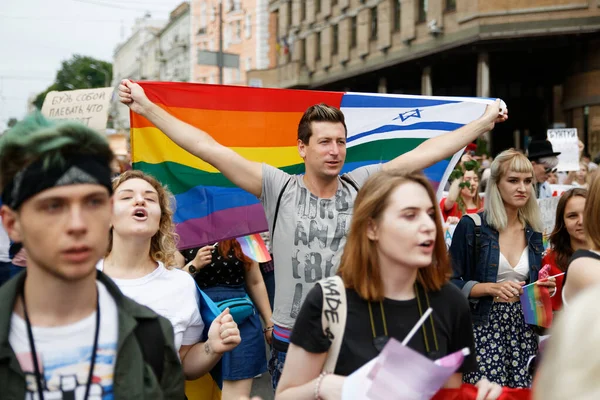 Kyiv Ukraine June 2018 Man Rainbow Flag Israel Attend Equality — Stock Photo, Image