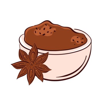 Beyaz arka planda yıldız anasonlu bir kase tarçın. Yemek ve baharat tasarım teması için mükemmel.