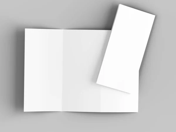 A4形式のモックアップ 3Dイルスタートで三つ折りパンフレットを開く — ストック写真