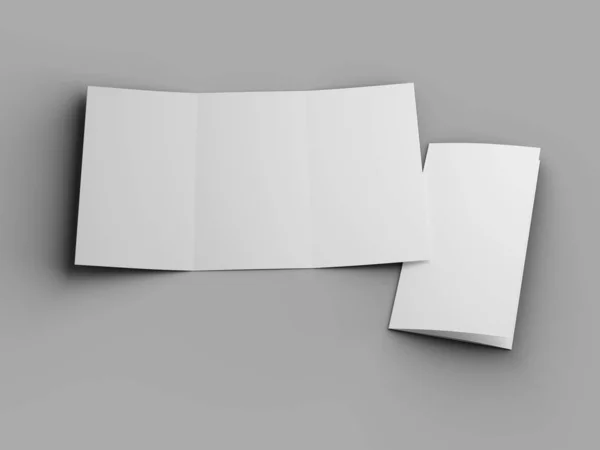 A4形式のモックアップ 3Dイルスタートで三つ折りパンフレットを開く — ストック写真