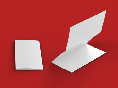 A4 formatında katlanmış üç katlı broşür mockup.3d illustartion