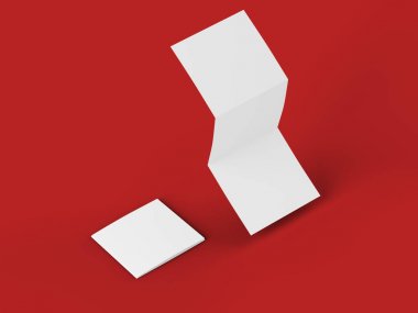 Üç katlanmış broşürü kare biçiminde açın. 3d illüstrasyon