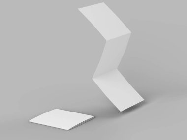 Üç katlanmış broşürü kare biçiminde açın. 3d illüstrasyon