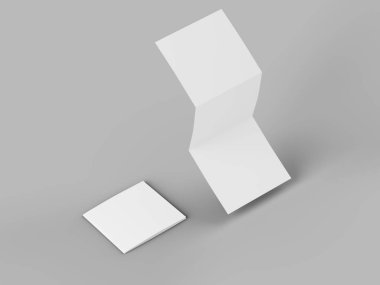 Üç katlanmış broşürü kare biçiminde açın. 3d illüstrasyon