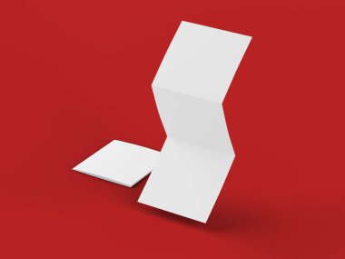 Üç katlanmış broşürü kare biçiminde açın. 3d illüstrasyon