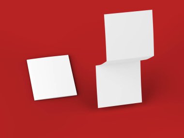 Üç katlanmış broşürü kare biçiminde açın. 3d illüstrasyon