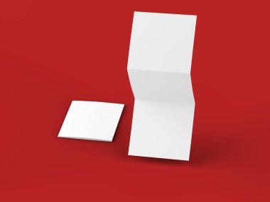 Üç katlanmış broşürü kare biçiminde açın. 3d illüstrasyon