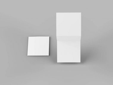 Üç katlanmış broşürü kare biçiminde açın. 3d illüstrasyon