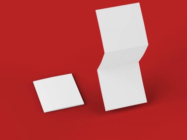 Üç katlanmış broşürü kare biçiminde açın. 3d illüstrasyon