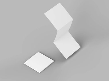 Üç katlanmış broşürü kare biçiminde açın. 3d illüstrasyon