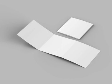 Üç katlanmış broşürü kare biçiminde açın. 3d illüstrasyon