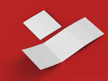 Üç katlanmış broşürü kare biçiminde açın. 3d illüstrasyon