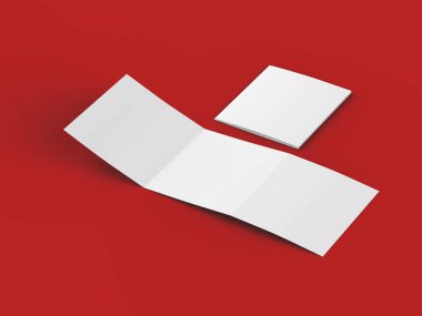 Üç katlanmış broşürü kare biçiminde açın. 3d illüstrasyon