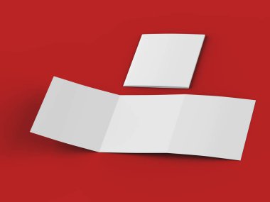 Üç katlanmış broşürü kare biçiminde açın. 3d illüstrasyon