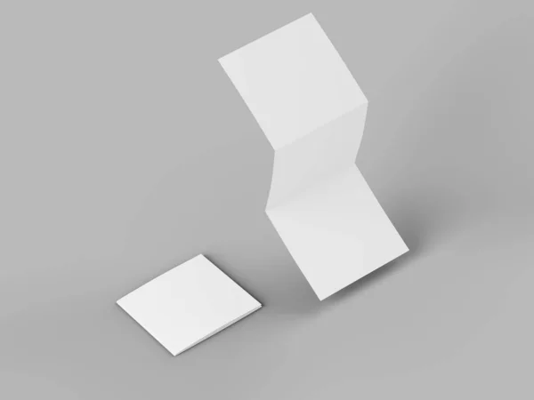 Üç katlanmış broşürü kare biçiminde açın. 3d illüstrasyon