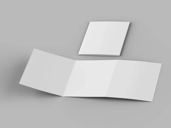 正方形のフォーマットで三重折りリーフレットを開きます 3Dイラスト — ストック写真