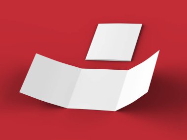 Üç katlanmış broşürü kare biçiminde açın. 3d illüstrasyon