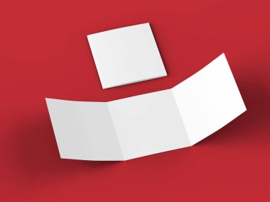 Üç katlanmış broşürü kare biçiminde açın. 3d illüstrasyon