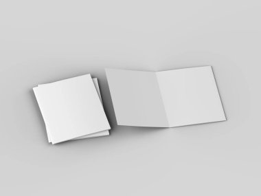 Üç katlanmış broşürü kare biçiminde açın. 3d illüstrasyon