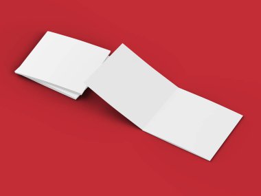 Üç katlanmış broşürü kare biçiminde açın. 3d illüstrasyon