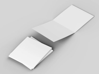 Üç katlanmış broşürü kare biçiminde açın. 3d illüstrasyon