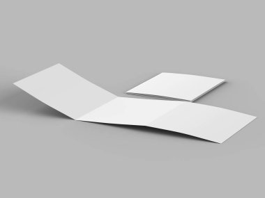 Üç katlanmış broşürü kare biçiminde açın. 3d illüstrasyon