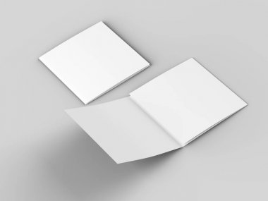 Üç katlanmış broşürü kare biçiminde açın. 3d illüstrasyon