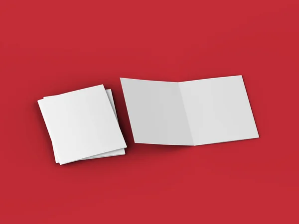 Üç katlanmış broşürü kare biçiminde açın. 3d illüstrasyon