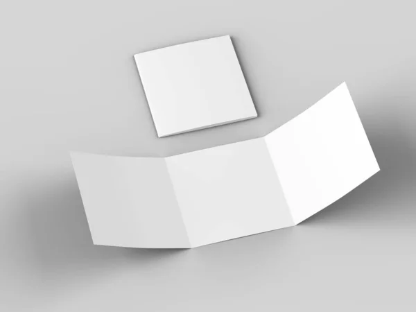 Offene Dreigefaltete Broschüre Quadratischen Format Illustration Stockbild