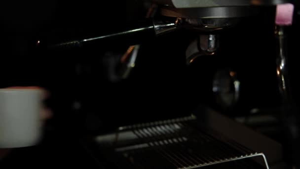 Coffee Machine Makes Espresso White Cup Soft Focus — Stock Video