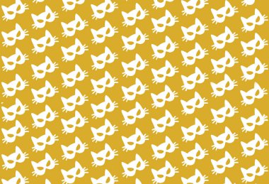 sarı zemin üzerine beyaz kağıt kedi maskesi desen. Cadılar Bayramı, karnaval, maskeli balo kavramı.