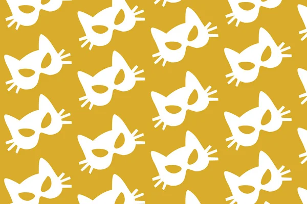 Weißes Papier Katzenmaskenmuster Auf Gelbem Hintergrund Halloween Karneval Maskenkonzept — Stockfoto