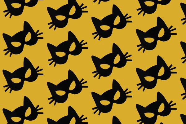 Papier Katzenmaske Muster Auf Gelbem Hintergrund Halloween Karneval Maskenkonzept — Stockfoto