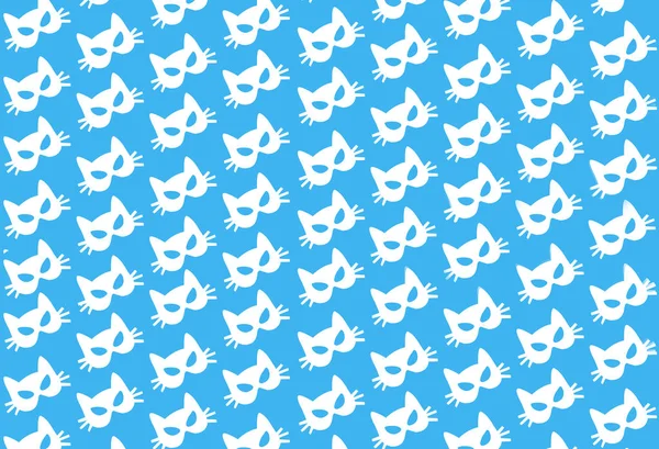 mavi zemin üzerine beyaz kağıt kedi maskesi desen. Cadılar Bayramı, karnaval, maskeli balo kavramı.